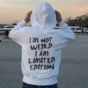 Women's Light Round Neck Hoodie, "I'M NOT WEIRD I AM LIMITED EDITION" Letter Graphic White Print Sweatshirt, Women's Tops