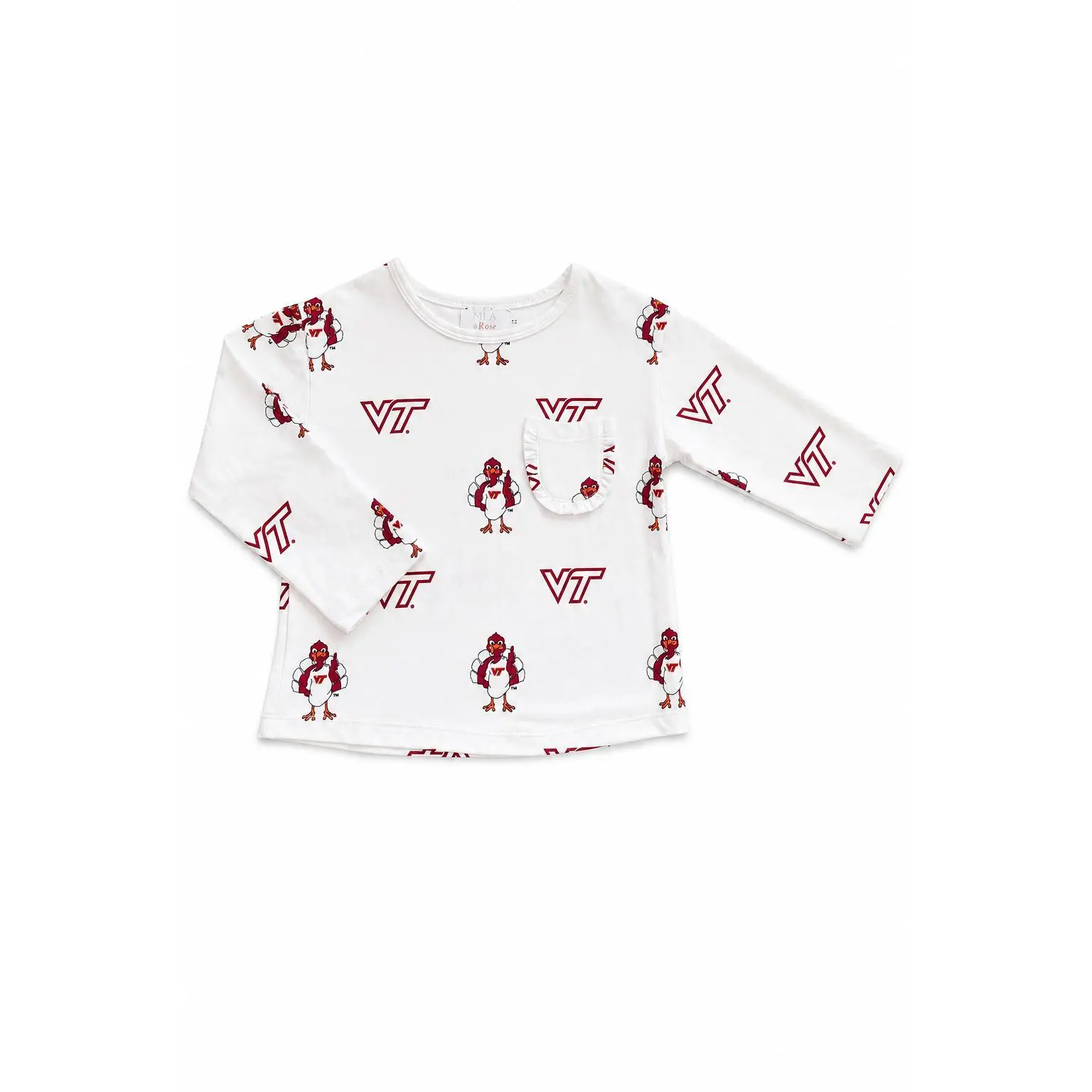 Virginia Tech White Hokie L/S Ruffle Pocket Tee