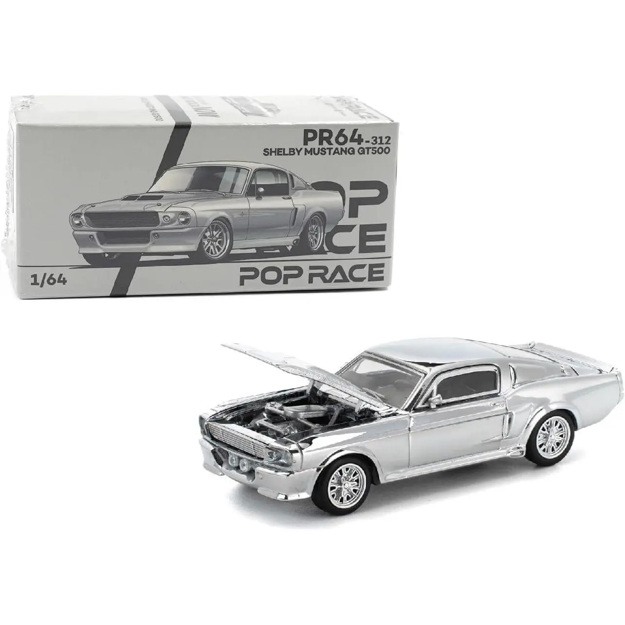 Pop Race PR64 1:64 1967 Shelby Mustang GT500 Ford Diecast Model Car - New Diecast Toy with Opening Hood and Trunk, Collectible Model Car