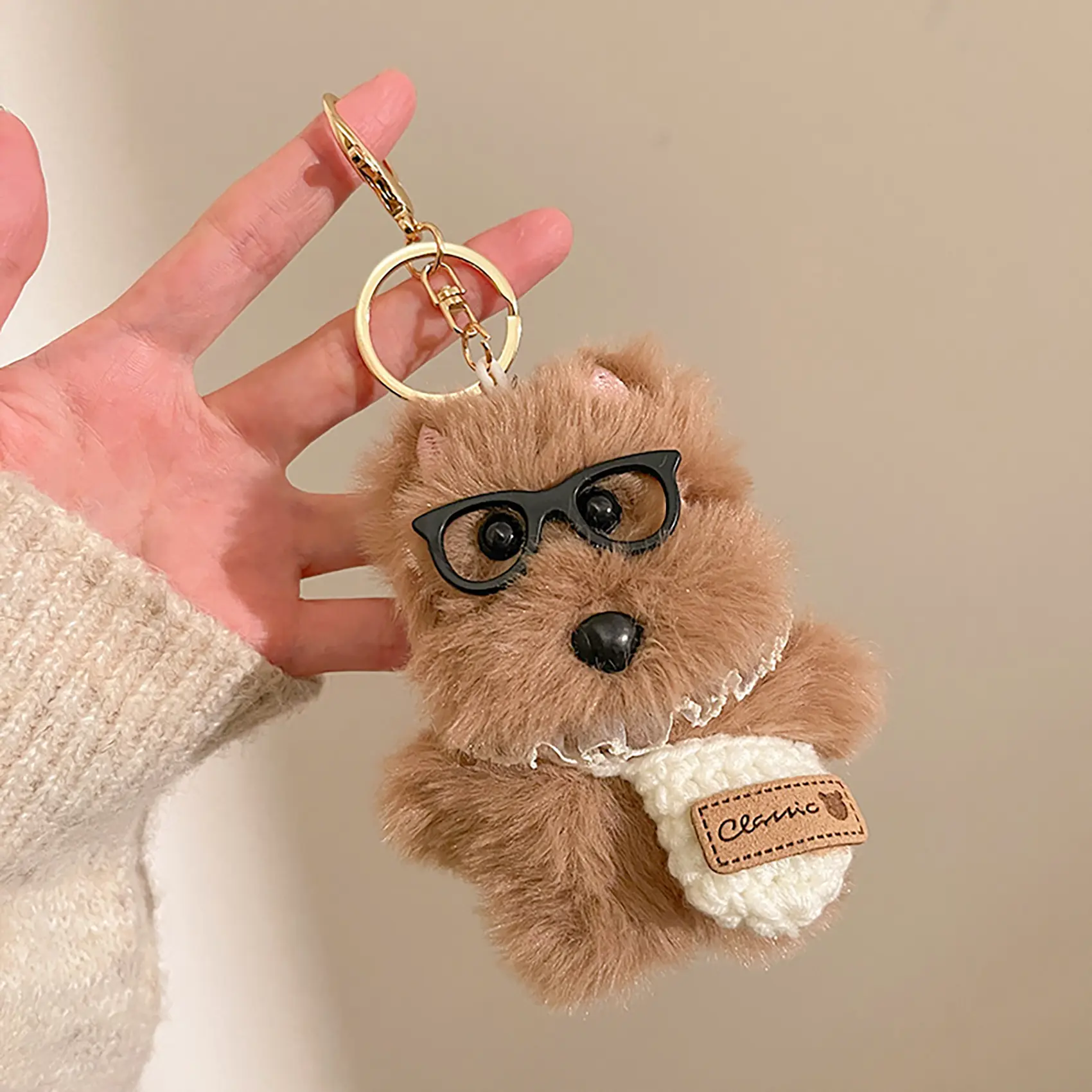 Cute Plush Puppy Bag Charm, Mini Stuffed Animal Keychain with Portable Split Ring, Trendy Pendant for Backpacks or Keys