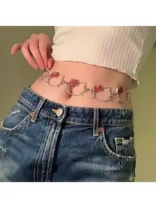 Sweet and cool girl cat waist chain, Y2K babe style metal belt with glittering diamonds, fashionable and unique accessory for skirts.