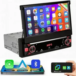 Upgrade Your Ride! 7" 1din Motorized Flip-Out Touchscreen Car Stereo, Bluetooth-compatible, Fast Charger, Hands-Free Calling, 30-Band Eq, USB/TF/aux/Type-C