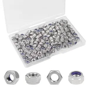 120 count M4 Locknuts M4x0.7mm Nylon Insert Hex Lock Nuts 304 Stainless Steel Metric Self-Locking Nylon Lock Nut for Industrial Construction Fasteners