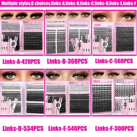 4-6 Styles Eyelash Cluster Kit Bottom/Spiky/40D-300D Volume Kit 5-20mm Volume D-Curly Eyelash Extensions Kit with Lash Bond and Seal Tweezers Remover Eyelash Brush  DIY at Home Easily Eyelash Extension Set
