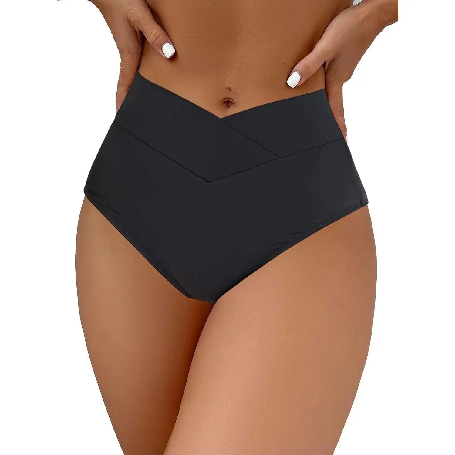 Women's High-Waisted V-Cut Twist-Front Cheeky Tummy-Hiding Bikini Bottoms, Sports & Outdoor Swimwear Swimsuit Bottoms