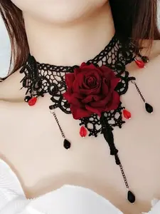 1 piece of dark Lolita Gothic necklace, women's retro rose collarbone chain, choker necklace, neck chain necklace