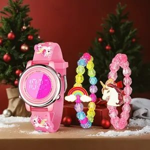 3pcs Unicorn Digital Watch and Unicorn Bracelet Luminous Watch with Alarm Stopwatch Unicorn Easter Birthday Gift
