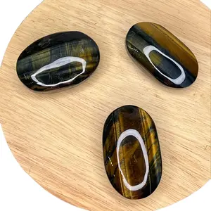 Blissful Crystals Blue Tiger Eye & Gold Palm Stone Quartz for Reiki Healing Natural Crystal Energy 60g Decorative Palm Stone