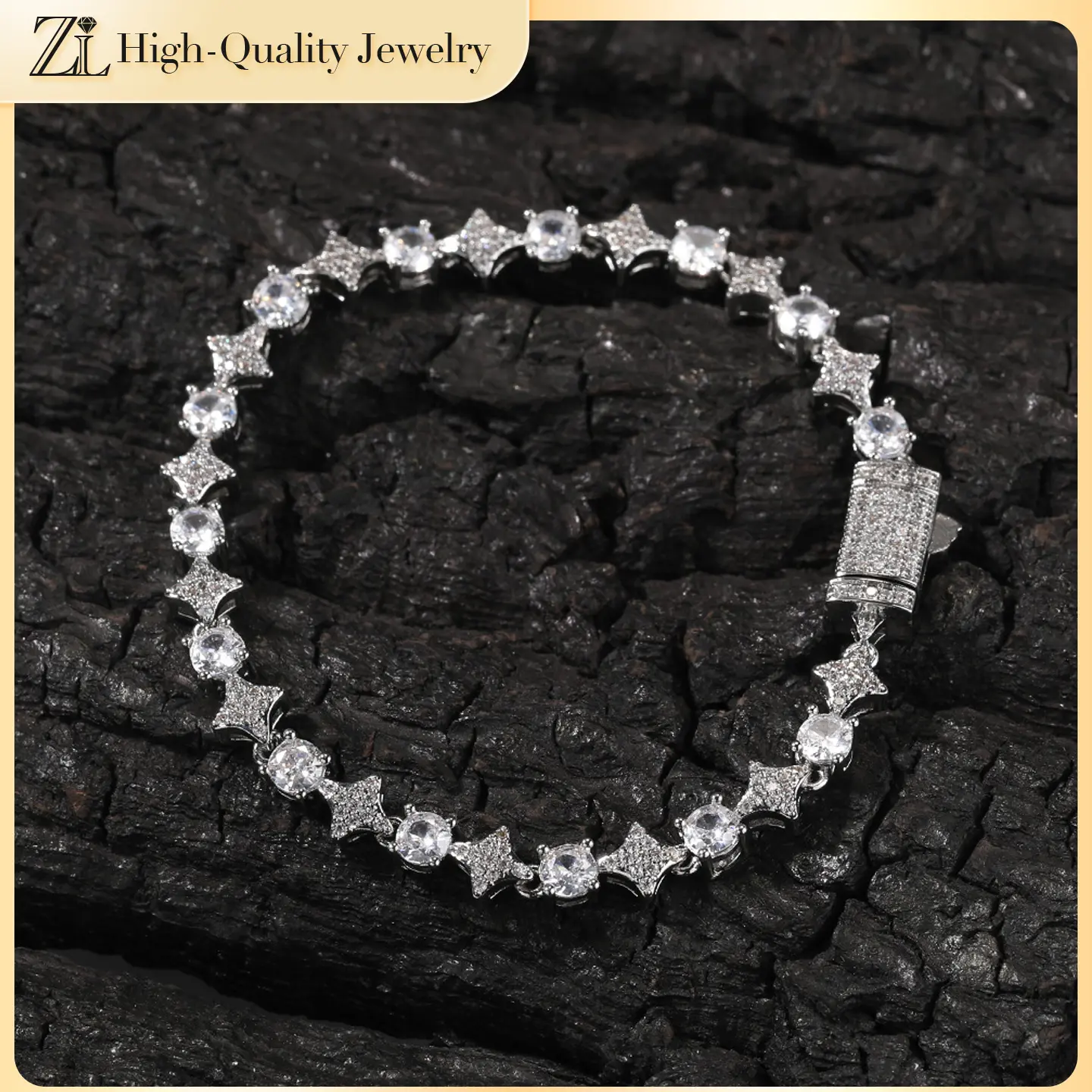 Star Cut Tennis Style Bracelet for Women & Men, 6mm Cubic Zirconia Jewelry, Hypoallergenic Gold or 925 Silver Plated for Casual Wear, Jewelry For Women, Tennis Style Bracelets & Bangles, Silver Cubic Zirconia Bracelets & Bangles