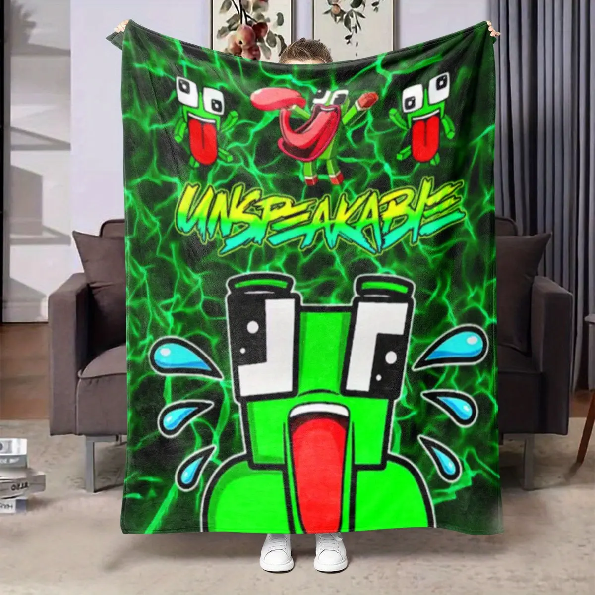 UNSPEAKABLE Cartoon Pattern Creative Print Plush Blanket, suitable for beds, sofas, living rooms, camping, all seasons, 60*50 inches.