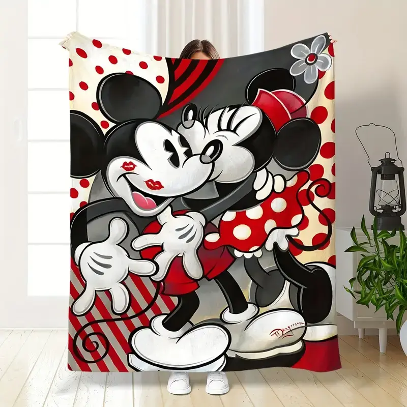 [SummerVibes] DISNEY CLASSIC Mickey & Minnie Mouse Print Flannel Blanket - Soft, Lightweight, Four-Season Comfort Blanket for Bed, Sofa, Gifts, Camping & Travel, Cartoon Design