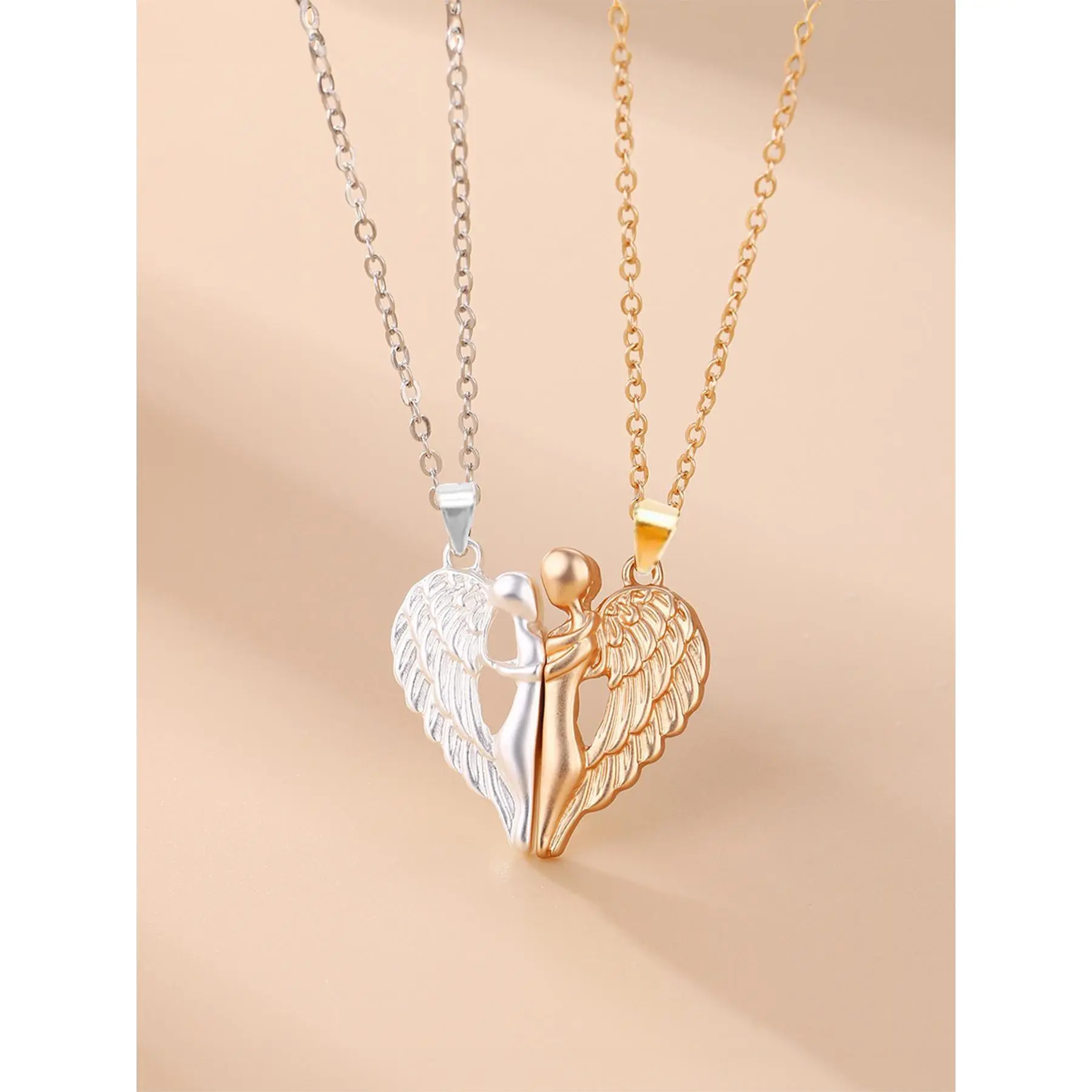 Wrapped Wish B 2PCS Couple Wing Design Pendant Necklace, Stainless Steel Jewelry for Party, Daily Clothing Decor, Trendy All-match & Exquisite Jewelry for Birthday Gift lovisa necklace