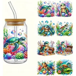 4pcs Sea Turtle UV DTF Cup Wraps Winter UV DTF Transfer Waterproof Sticker for Glass Cups Furniture Craft DIY Crafts Rub on Transfer Stickers for DIY Water Bottle Laptop Decal  Car