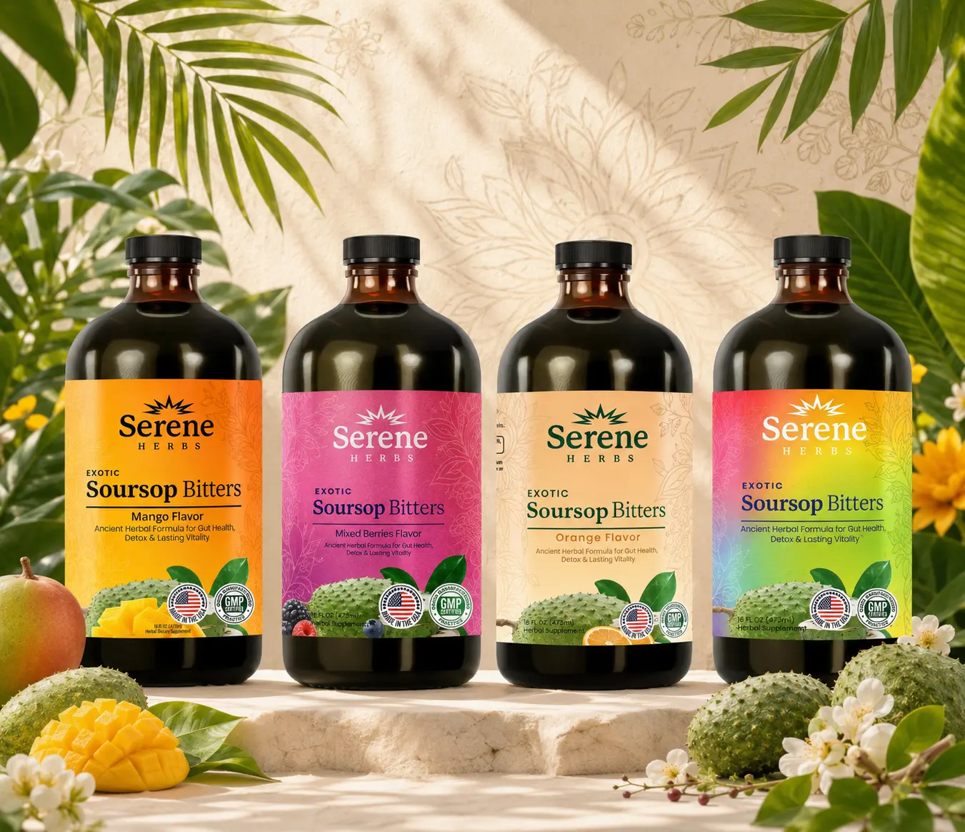 HOT !!! Serene Herbs Soursop Bitters Liquid, Mixed Berries & Black Seed – Organic Guanabana Herbs for Digestive Support and Immune System Boost – Vegan, Non-GMO (16 oz bottle)