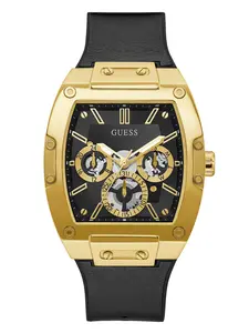 GUESS Male Black And Gold-Tone Square Multifunction Watch