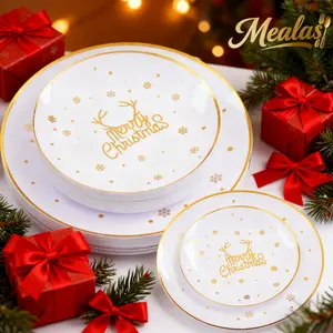 20 Piece Christmas Deer Plastic Dinner Plates, Premium Tableware, New Year Gift, Perfect for Christmas Decorations, Halloween Decorations