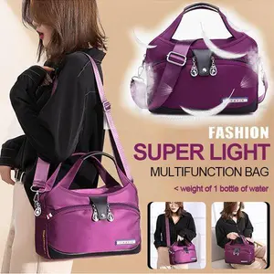 Casual Lightweight Canvas Tote Bag - Super Light Multifunctional Oxford Nylon Handbag with Adjustable Straps & Multiple Pockets for Travel School & Daily Use