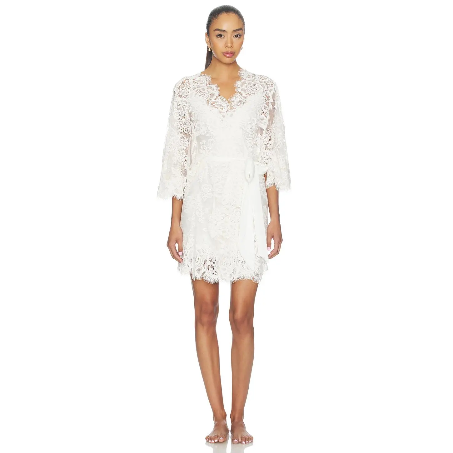 homebodii Peyton Short Lace Robe in Ivory