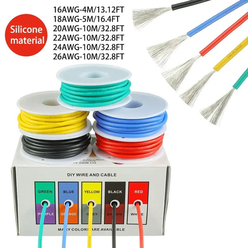 5 Color Box 16-26 Awg Silicone Stranded Wire Kit, Tin-Coated Copper Insulated Flexible Electrical Connection Cables for DIY Projects/cars/home/electric Models/battery Wiring