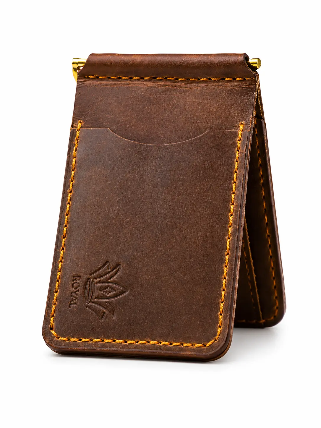 ROYAL Men's Minimalist Leather Wallet, Brown Cash Clip Wallet with Hidden Pocket and Quick Access Design, Leather Wallets, Men's Minimalist Wallet