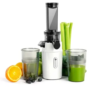 Mini cold-press juicer, small slow masticating juicer for vegetables and fruits, high juice yield, easy to clean, space-saving, suitable for personal travel, picnics, and office use, white