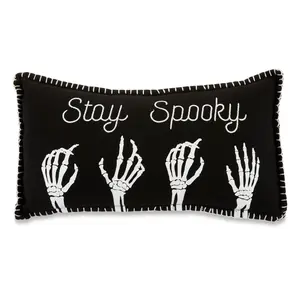 Halloween Stay Spooky Skeleton Hands Decorative Pillow, Black and White, 16", Way to Celebrate