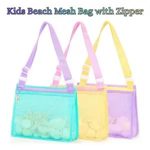 Kids Beach Mesh Bag with Zipper – Sand Toy Storage, Seashell Collecting Bag, Summer Travel Must Have, Beach Essentials for Toddlers Boys Girls Outdoor Toys