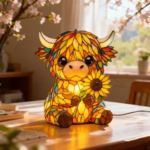 Highland Cow Sunflower Night Light, Warm Glow & Whimsical Style, Bedside or Desk Decor, Glowing Cow Statue, Adorable Gift for Animal Lovers