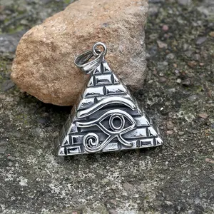 GTHIC Vintage Triangle Pyramid Eye of Ra Stainless Steel Pendant for Men Women Daily Wear Fashion Accessory