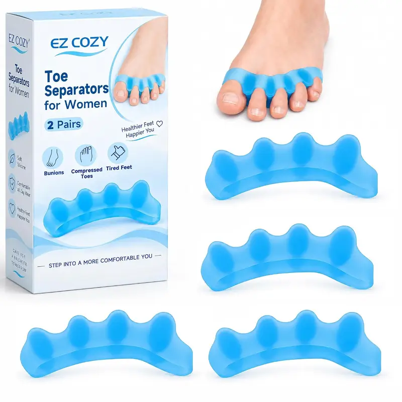 4 Pack Toe Separators for Bunion, Toe Spreader, Bunion Corrector for Women Men, Gel Toe Spacers, Hammer Toe Straightener, Toe Stretcher for Foot Pain Relief