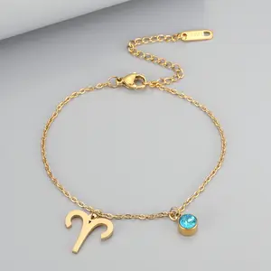 1pc Minimalist 12 Constellation Women's Bracelet Modern Style with Aries Symbol & Blue Gemstone Ideal for Daily Wear Vacation Party Gifts