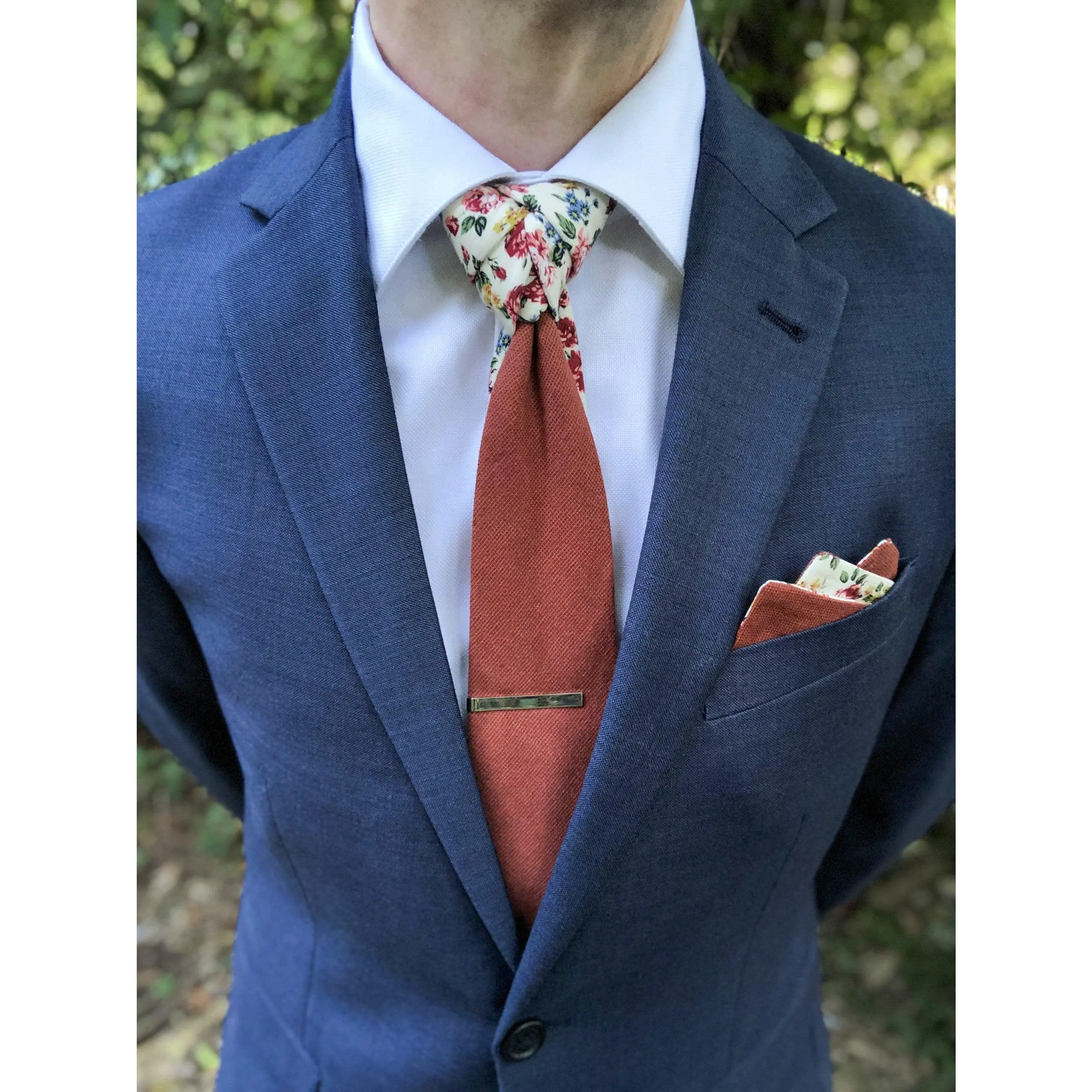 Brick Red Ivory Floral Peekaboo Tie