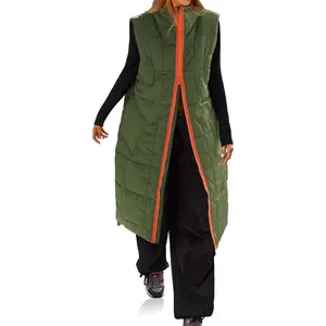FMEYOA  Womens Long Quilted Puffer Vest Lightweight Sleeveless Winter Jackets Side Slit Packable Coats