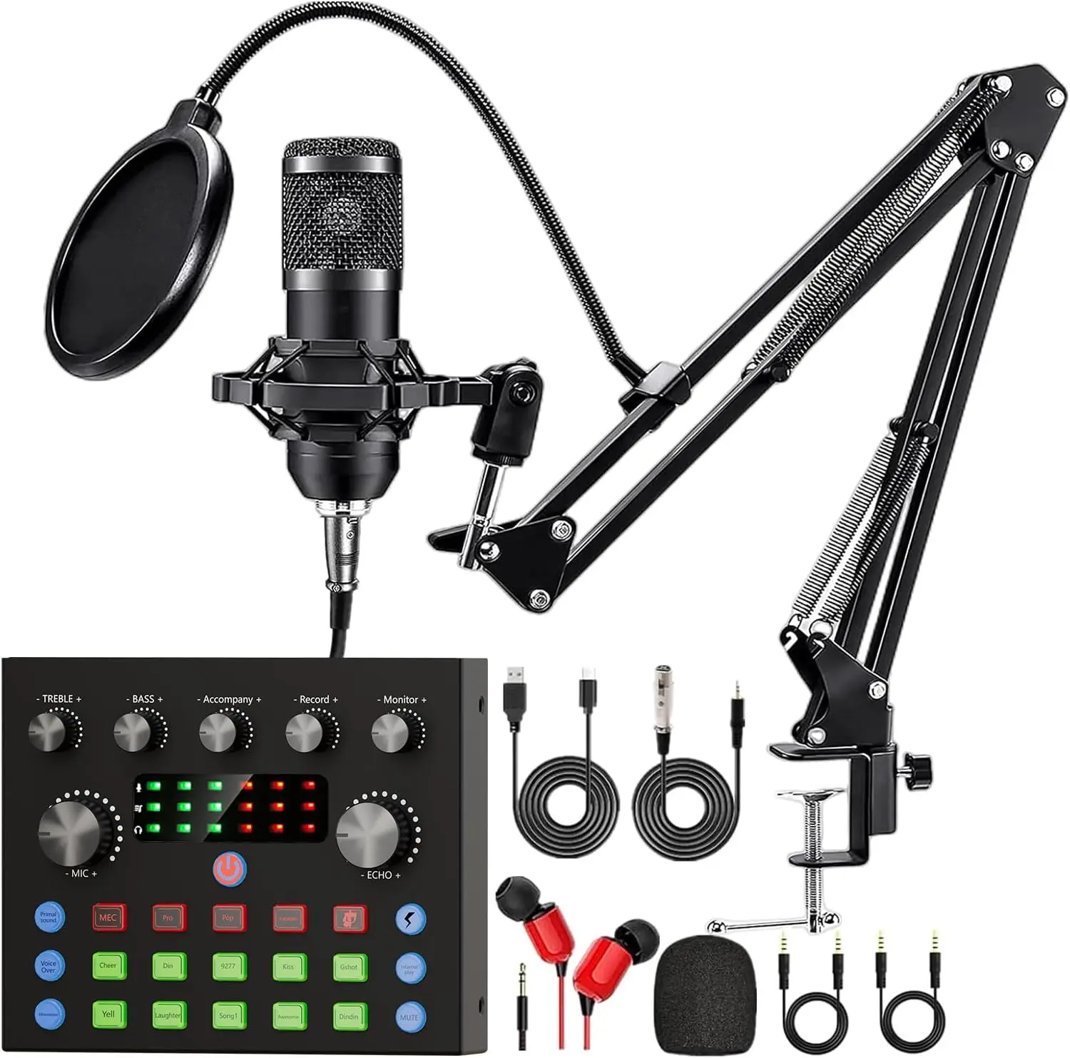 Podcast Equipment Bundle, BM800 Podcast Microphone Bundle with V8s Voice Changer, Condenser Microphone Recording Studio Package for Podcasting Live Streaming Singing PC Mobile TikTok YouTube