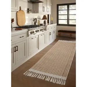 Herringbone Woven Rug - Modern Cotton Polyester Viscose Blend Washable Reversible with Hand-Knotted Tassels for Living Room Office
