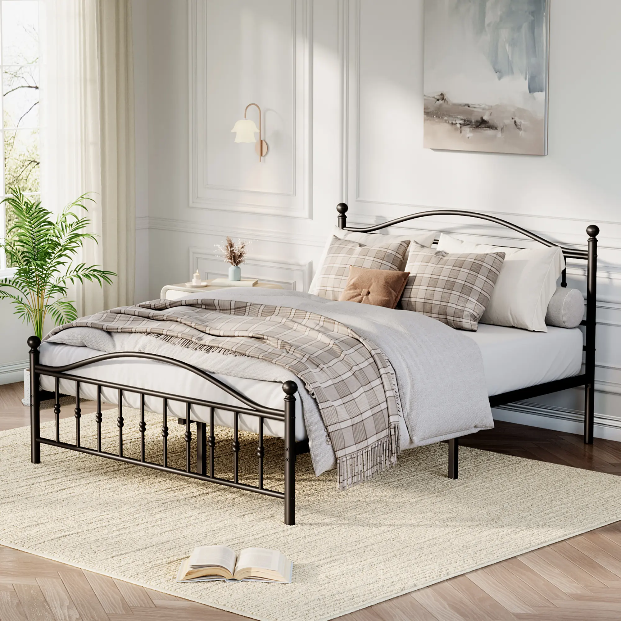 Vintage Circular Metal Bed Frame, Heavy-Duty Iron Platform, Noise-Free, Easy Assembly, No Box Spring Needed, Ideal for Bedroom Furniture