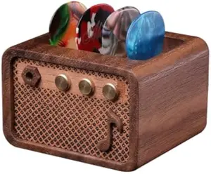 Guitar Pick Holder, Walnut Wood Amp Style Pick Holder, Guitar Picks Storage Display Case, Guitar Accessories for Electric & Acoustic Guitar, Gifts for Guitar Players Men, Christmas New Year Gift Wooden