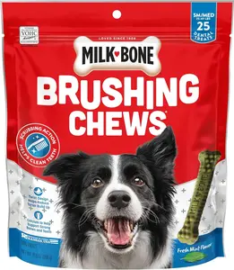 Milk-Bone Brushing Chews Daily Dental Dog Treats, Fresh Mint Flavor, Small/Medium, 25 Count