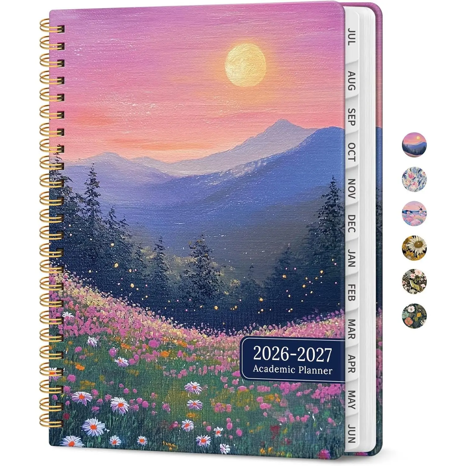 Planner 2026–2027, Academic Monthly Weekly Spiral Calendar, July 2026 – June 2027, Hardcover Agenda Notebook with Tabs, 6.3" x 8.5", Perfect for Students, Teachers, School & Daily Planning - Twilight Bloom