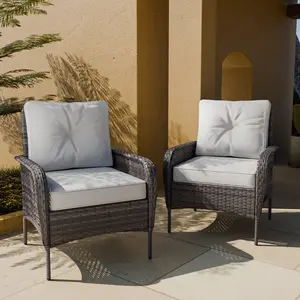Rustic Veranda Outdoor Patio Chairs, Set of 2, Gray/Beige