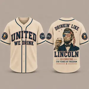 United We Drink Baseball Jersey, Men Patriotic 4th of July Shirt, Funny Lincoln Beer Jersey, USA Freedom Baseball Button Up, Retro Americana Drinking Shirt, Independence Day Party Jersey, Vintage American Beer Graphic Tee