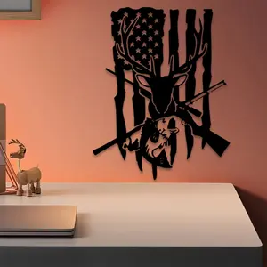 1pc Patriotic Deer Metal Wall Art, Patriotic Deer Statue Mural, Perfect for Home Wall, Party Wall Decor, Father's Day Decor, Ideal Gift for Hunters, Rust-Resistant Metal, Art Wall Decoration