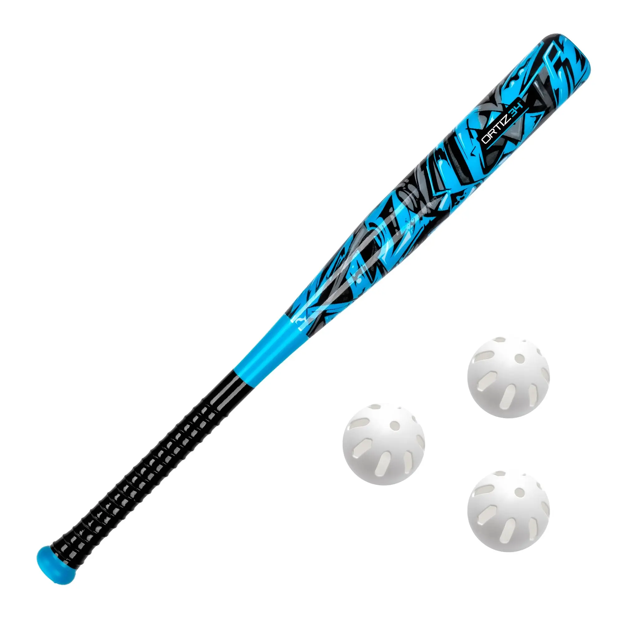 David Ortiz Lightweight Outdoor Baseball Bat & Ball Set - Graffiti Design, Contoured Grip Handle Homerun Set for Youth