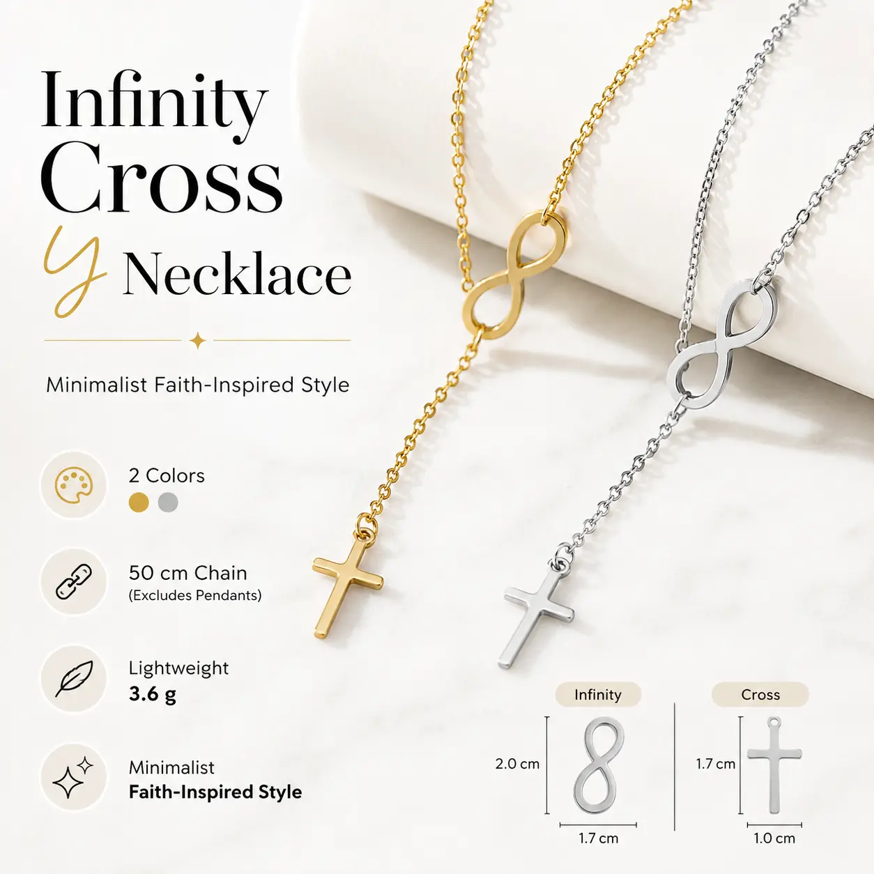 Casual Infinity Necklaces for Women, Elegant Cross Chain Jewelry in Gold or Silver Tone - Lightweight Minimalist Gift, Gold Aesthetic, Faith Symbol, Daily Wear, Y-Shaped, Geometric Cross Pendant Necklaces, Chain Jewelry Necklaces