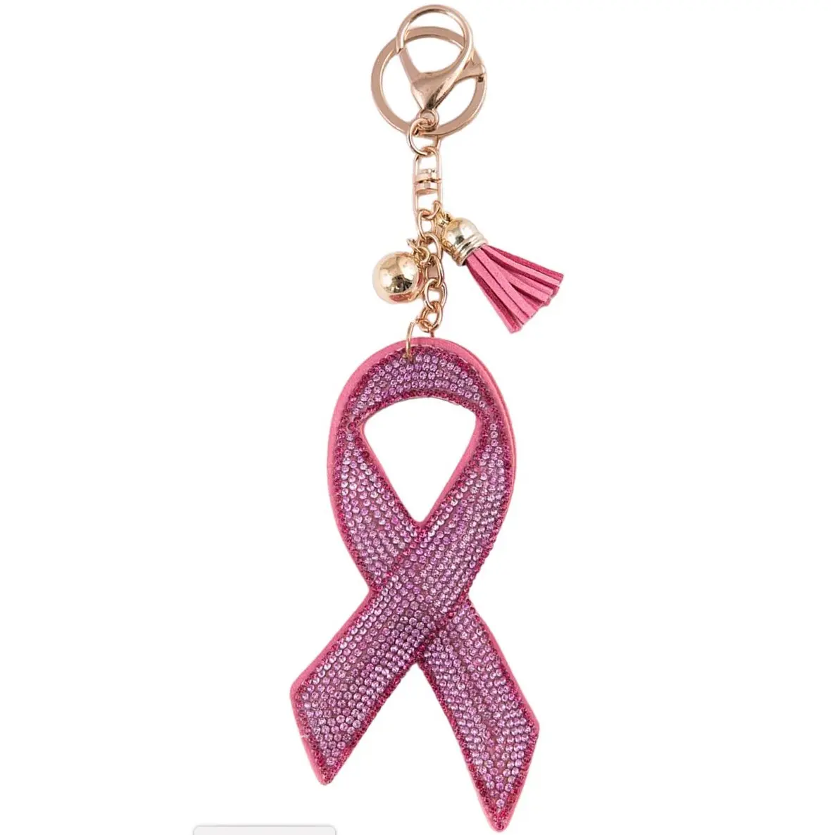 Pink Breast Cancer Ribbon, Gold Hardware