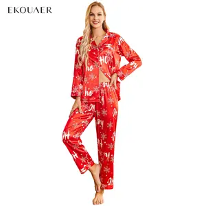 Ekouaer Women's Classic Button Down Long Satin Silk Pajama Set Two-Piece Set Women's Pajamas Set, Outfits for Daily, Downtown Girl Clothes. Fal Outfits, Christmas 2025 Trend, Fall & Winter Womenswear