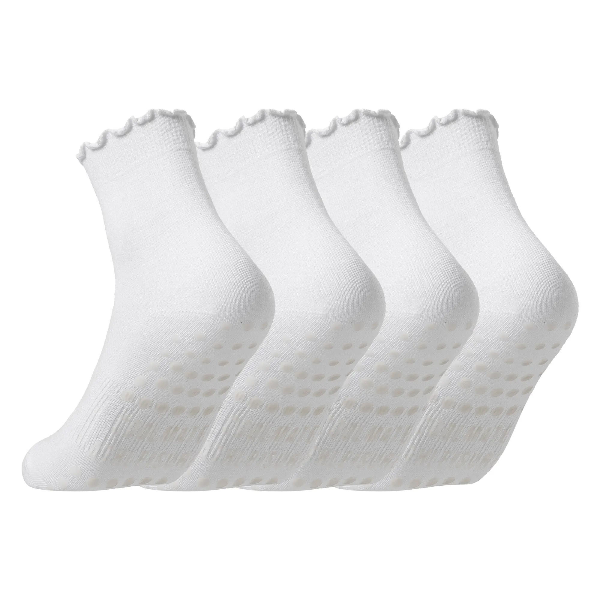 CoolMate Pilates Socks with Grips for Women, Yoga Socks, Crew Non Slip Women for Barre, Pilates Gifts (US, Numeric, 6, 10, Regular, Regular, A-06a. 2 Pairs Cute Ruffle)