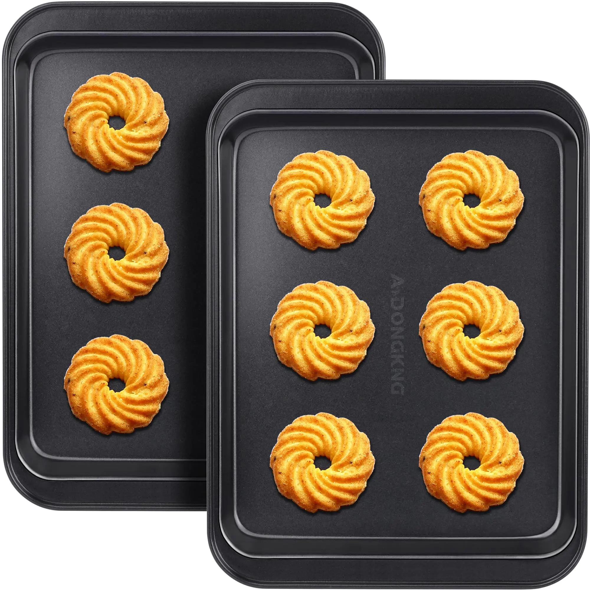 Small Cookie Baking Sheets, 9.5x7.1 Inches, 2-Pack Nonstick Carbon Steel Baking Pans (Inner 7.5x6 In), Easy Clean, Even Heating, Perfect For 1-2 Person Households