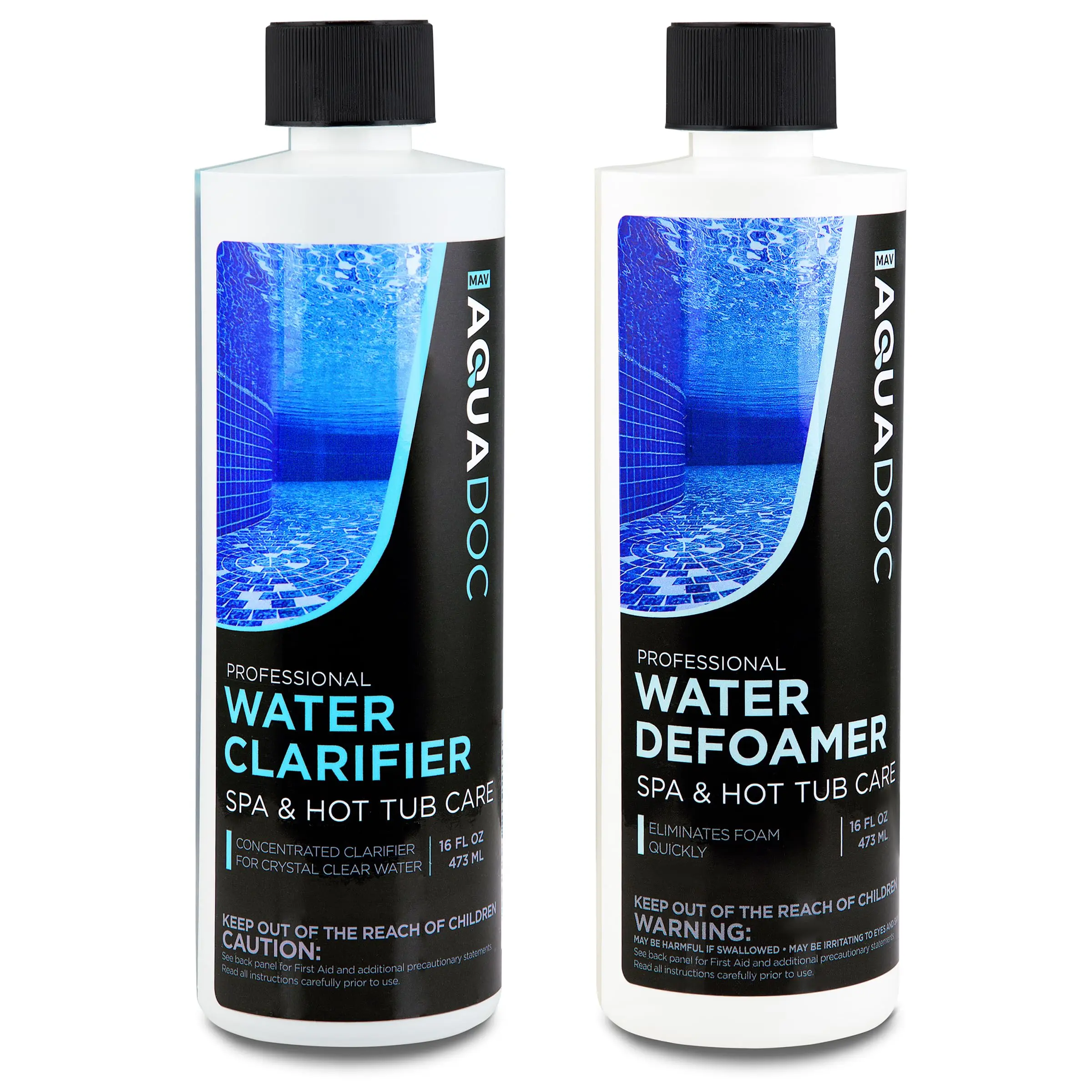 AquaDoc Spa Chemical Kit - 16 oz Clarifier & 16 oz Foam Control Defoamer for Hot Tubs, Spa Equipment Cleaning, Filtration Support, Water Quality Boost, Home Hot Tub Maintenance, Water Lifespan Extension