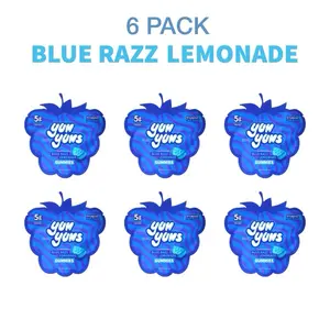 6 Pack Yum Yums Blue Razz Lemonade Gummies Slices - 5g Sugar per Bag, 70 Calories, Natural Flavor, 1.8 oz Snack